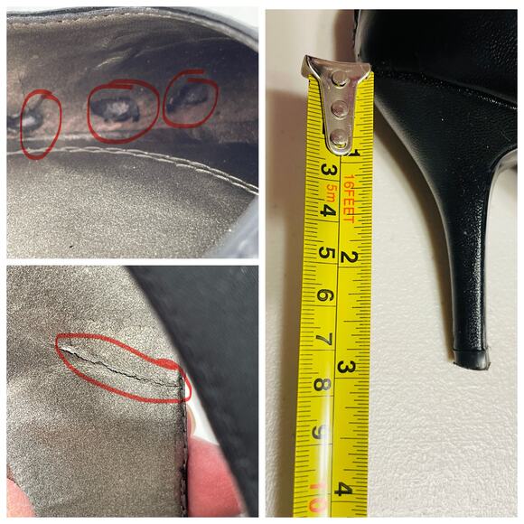 Tahari Corry Black Leather Ankle Strap Zip Back Pointed Toe Classic Heels 7.5 - Picture 11 of 12